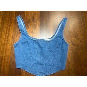 superdown Mika Denim Corset in Mid Blue Wash Small
